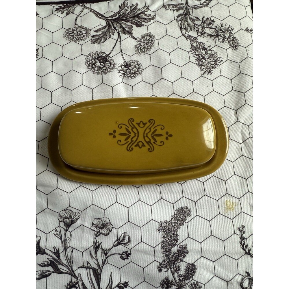 VTG 70s Homer Laughlin Casualstone Coventry Butter Dish Harvest Gold Amberstone